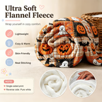 🎃🔥Halloween Pumpkin & Bat Flannel Throw Blanket, Soft Lightweight Cozy Blanket for Sofa & Bed